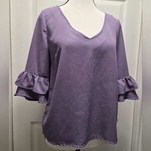 Bell Ruffle Sleeve Haute Monde Lavender Blouse Tie Back